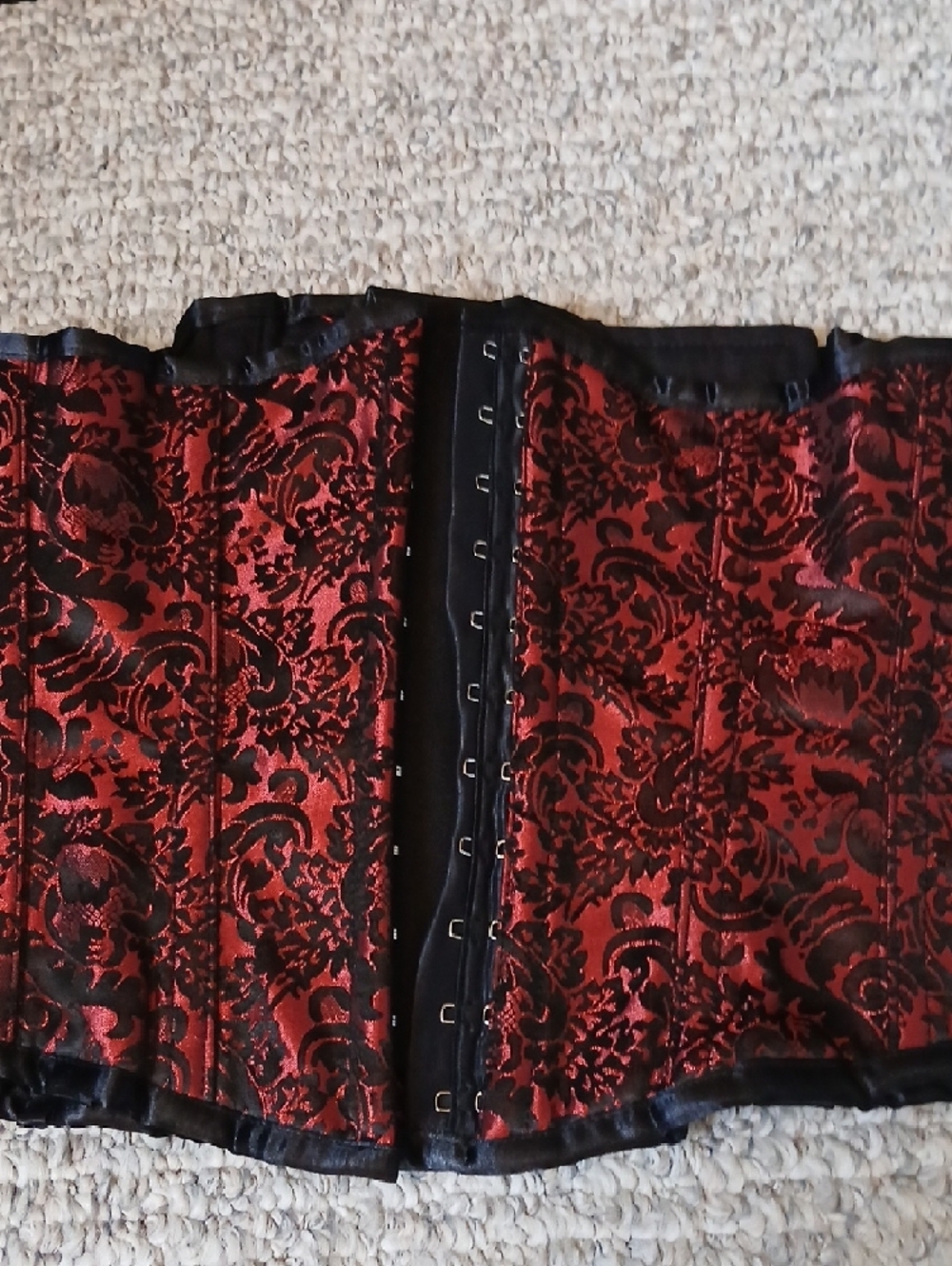 AUTHENTIC Red and Black Floral Brocade Underbust Corset - Picture 6 of 8